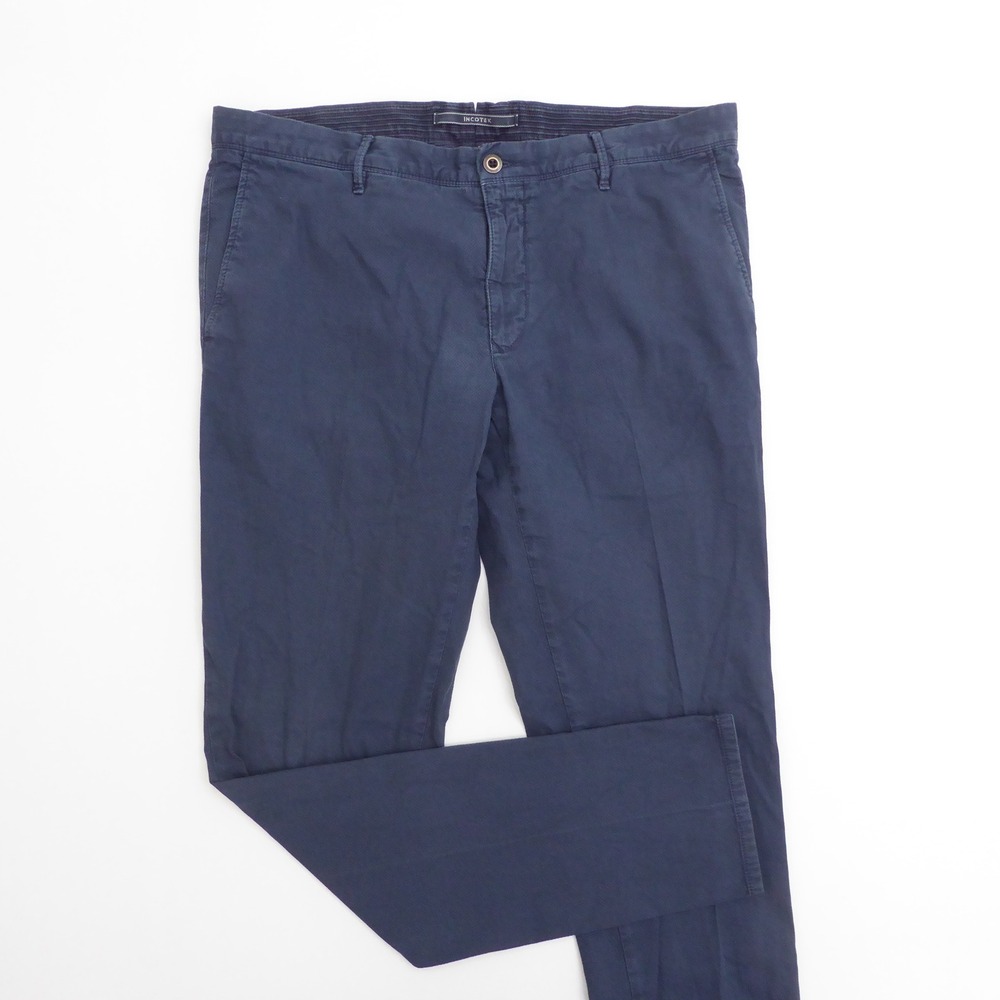 Incotex Mens Slacks Chino Pants Textured Navy Blue Slim Fit Size 40 x 35